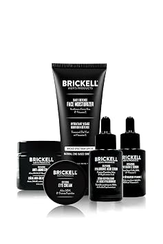 Brickell Men's Complete Defense Anti Aging Routine, Night Face Cream, Day & Night Serum, Facial Moisturizer w/SPF & Eye Cream, With Hyaluronic Acid, Peptides, and Vitamin C, Unscented