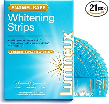 Lumineux Teeth Whitening Strips - 21 Treatments (3 Months) - Peroxide Free - Enamel Safe for Whiter Teeth - Whitening Without The Sensitivity - Dentist Formulated - Sensitivity
