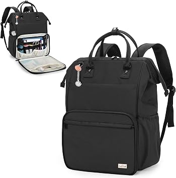 LoDrid Nurse Backpack, Heavy Duty Work Backpack for Men & Women, Steel Frame Top, 15.6" Laptop Layer, Zip-Top Closure & Inner Padded, Black