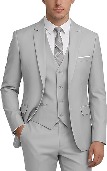 WOMS Mens Suit 3 Pieces Slim Fit Suits for Men Formal Tuxedo Business Suit Wedding Prom Groom Suits Dinner Party
