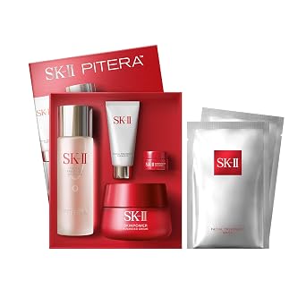 SK-II Anti Aging Skincare Gift Set - Includes Full Size Skincare Products - Facial Cleanser, Facial Essence, SKINPOWER Face & Eye Cream & 2 Treatment Masks (6 Count)