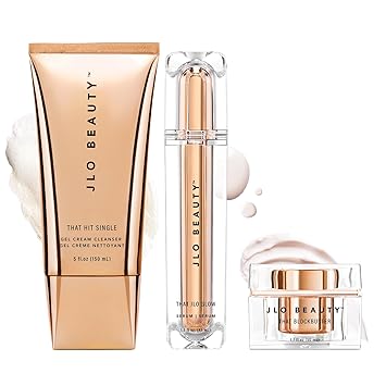 JLO BEAUTY Skin Care Set, 3-Step Daily Routine with Gel Cream Cleanser, Facial Serum & Face Moisturizer, Hydrating & Firming Skincare Set for Smoother, Glowing Skin, 3 Piece Kit