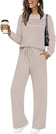 WIHOLL Women's 2 Piece Sets Sweatshirt Casual Travel Outfits Lounge Wide Leg Tracksuit Cozy Sweatsuits Fashion 2026