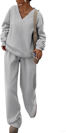 PRETTYGARDEN Casual Winter Two Piece Sets for Women 2026 V Neck Sweatshirt Loose Wide Leg Pants Tracksuit Knit Fall Outfits