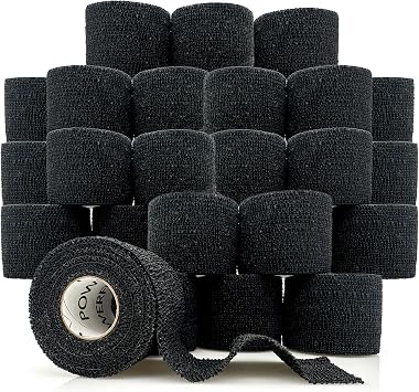 OVIK Health PowerFlex – Self-Adhering Sports Wrap for Injury Prevention & Post-Injury Stability – Medical-Grade, Sweat & Water Resistant First Aid Wrap for Athletes - Black, 2 inch, 24 Rolls