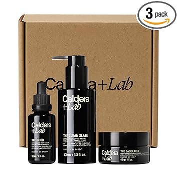 Caldera + Lab Men’s Skincare Set – The Regimen Rich: Cleanser, Moisturizer & Night Serum | Hydrating, Firming & Smoothing | Niacinamide, Clean, All Skin Types