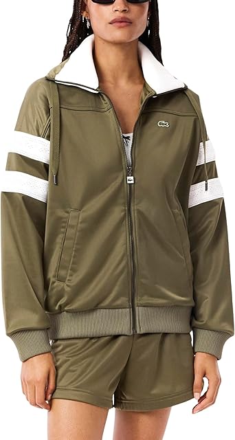 Lacoste Women's Pique Zip Up Sweatshirt W/Pointelle on The Sleeves