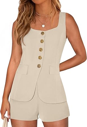 PRETTYGARDEN Womens 2 Piece Matching Sets 2026 Fashion Suit Vest Tops Shorts Set Spring Business Casual Vacation Outfits