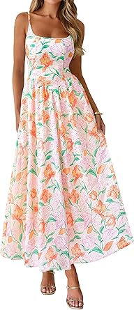 PRETTYGARDEN Womens 2026 Spring Boho Maxi Dress Eyelet Floral Long Flowy Sundresses Summer Beach Vacation Clothes