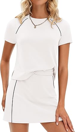 PRETTYGARDEN Women's 2026 Summer 2 Piece Skirt Sets Short Sleeve Shirts Tops Skorts Matching Workout Clothes Travel Outfits