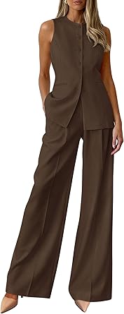 PRETTYGARDEN Women's 2 Piece Sets Summer 2026 Work Clothes Sleeveless Blazer Vest Pants Suits Spring Business Casual Outfits