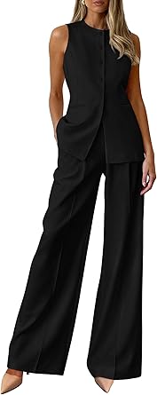 PRETTYGARDEN Women's 2 Piece Sets Summer 2026 Work Clothes Sleeveless Blazer Vest Pants Suits Spring Business Casual Outfits