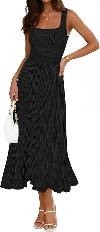 MEROKEETY Women's Summer Midi Dress 2026 Spring Sleeveless Pleated A Line Casual Business Work Cocktail Vacation Dresses