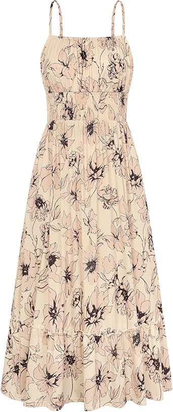 GRACE KARIN Summer Dresses for Women 2026 Vacation,Smocked Floral Maxi Dress,Boho Beach Sundress with Pocket Fashion Clothing