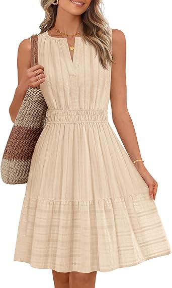 MEROKEETY Women's 2026 Summer Casual Mini Sundress Beach Vacation Sleeveless V Neck Flowy A Line Dress with Pockets