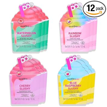 Avatara Kids Slushy Sheet Mask Variety 12-Pack - Fun Hydrating K-Beauty Face Masks for Tweens, Kids, and Skincare Beginners - Gentle, Vegan, Synthetic Fragrance-Free Korean Sheet Masks