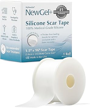 NewGel Plus Silicone Scar Tape Roll by MyNewGel – 100% Medical-Grade Silicone Scar Sheet for Surgery, C-Section, Keloid & Acne Scars – Extra Thick 1mm Tape – Made in USA – 1.5” x 96”